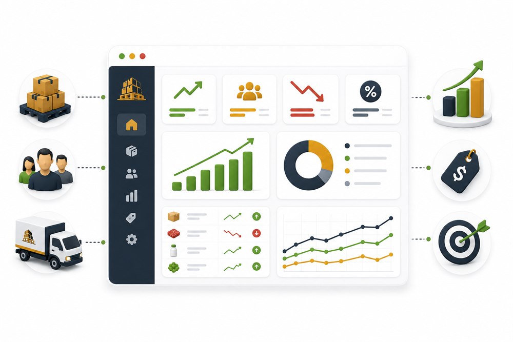 Operations dashboard with customer, margin and price movement